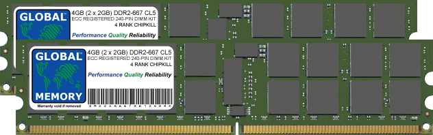 4GB (2 x 2GB) DDR2 667MHz PC2-5300 240-PIN ECC REGISTERED DIMM (RDIMM) MEMORY RAM KIT FOR SERVERS/WORKSTATIONS/MOTHERBOARDS (4 RANK KIT CHIPKILL)